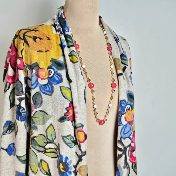 Tabitha Floral Open Front Cardigan XL Wool Blend Draped Wrap - Picture 5 of 11